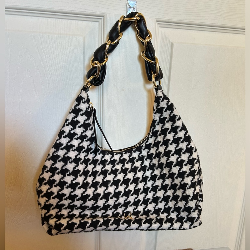 House of Want houndstooth leather chain handle shoulder bag